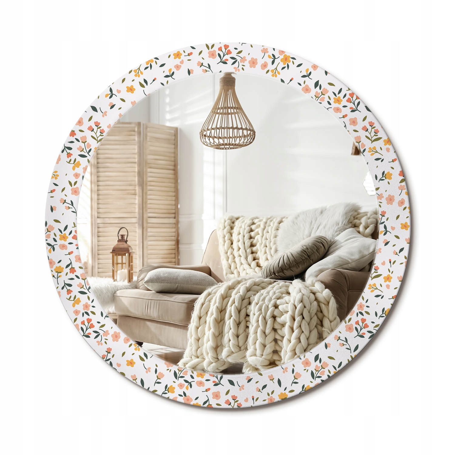 Moderné dekoratívne okrúhle zrkadlo s potlačou Loft Malé kvety fi80 cm