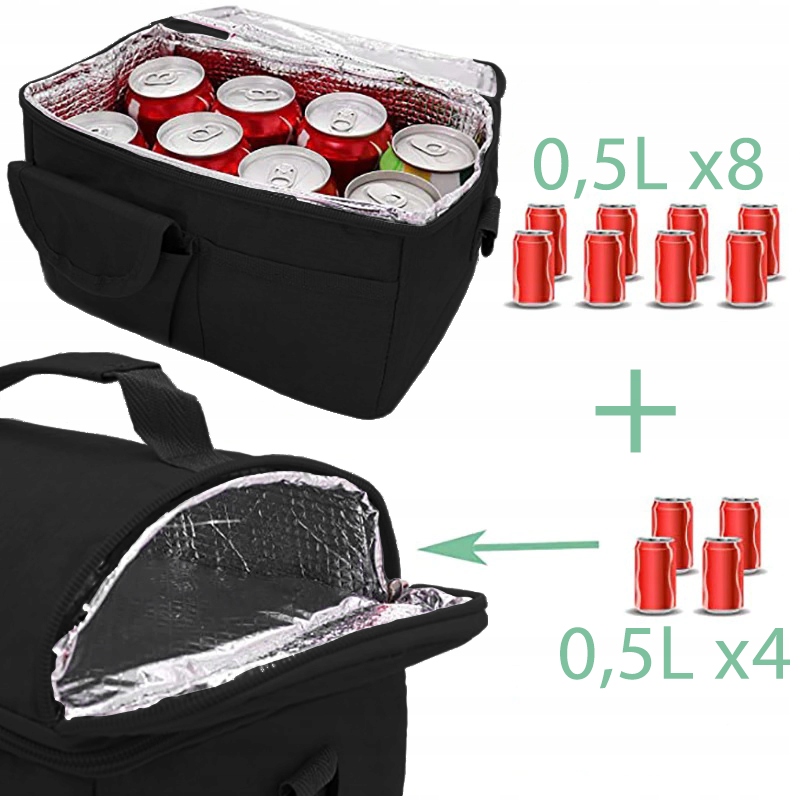 TORBA TERMICZNA IZOLACYJNA WODOODPORNA KUFEREK PASEK LUNCH BOX CZARNA 8 L Pojemność 8 l