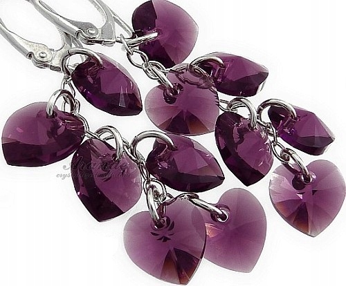 Dlouhé krystaly Náušnice Stříbro Srdce Amethyst