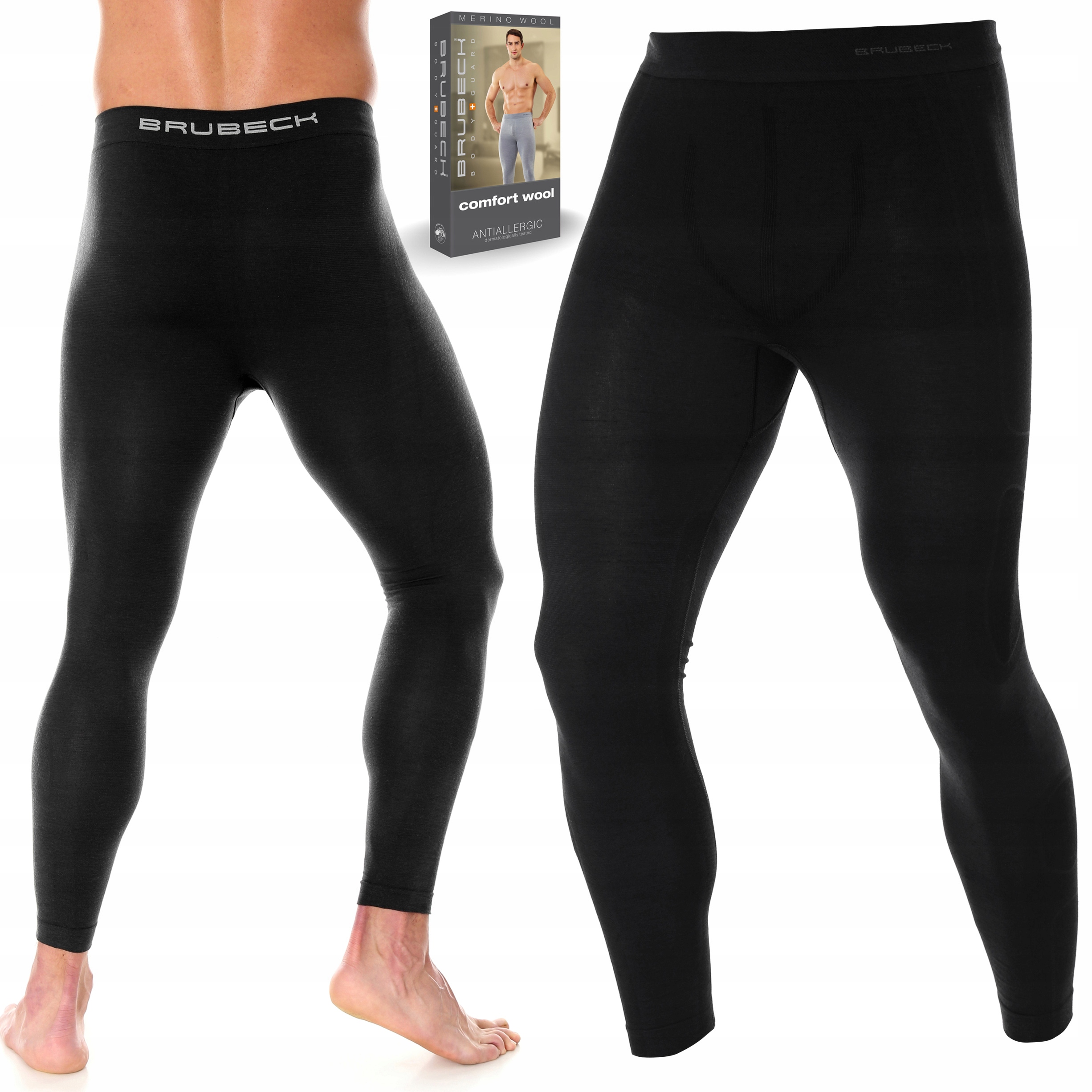 Kalesony Wełniane Brubeck Merino Spodnie Termoaktywne Męskie Czarne XXL