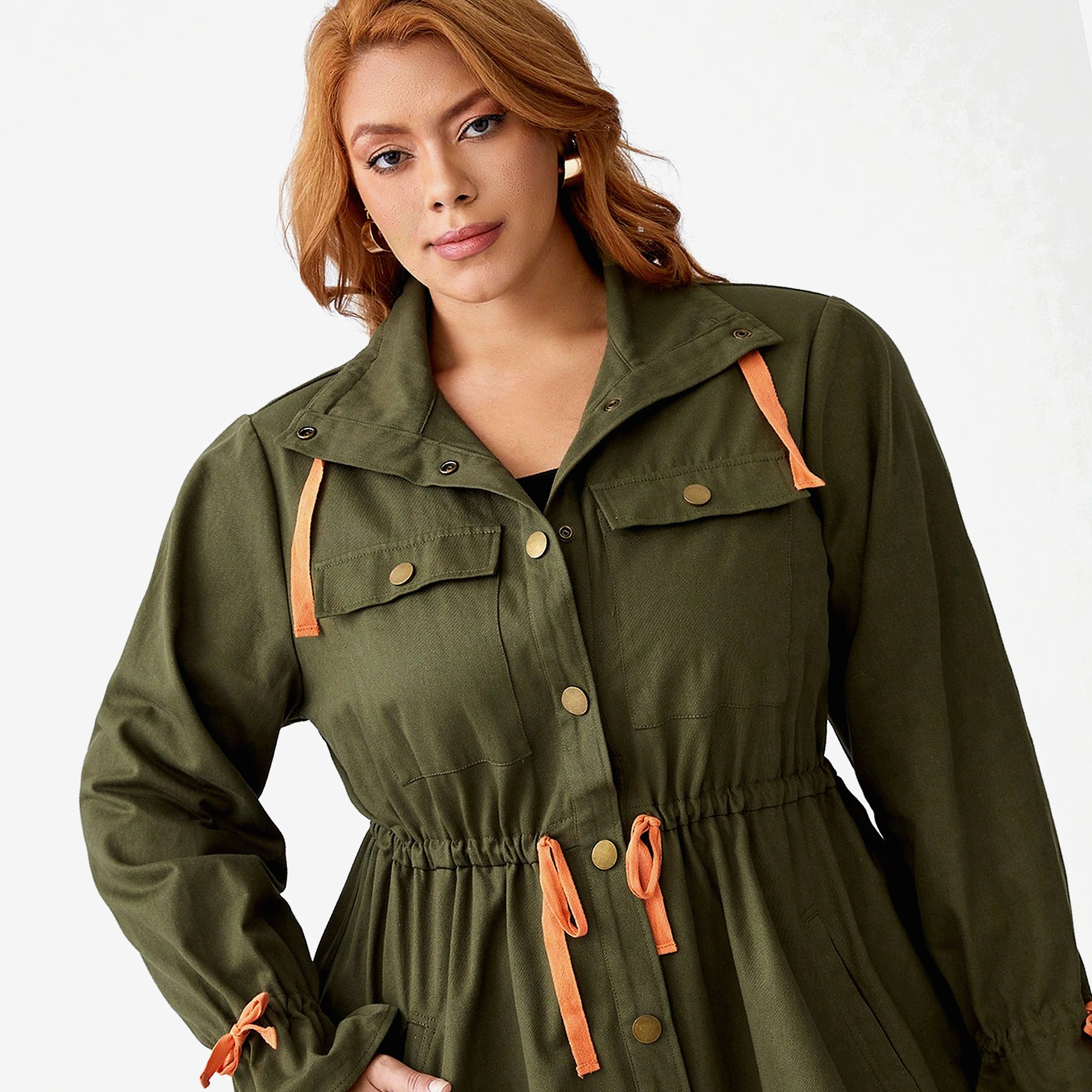 Dámský stylový každodenní kabát z bavlny Khaki Parka XXL 44