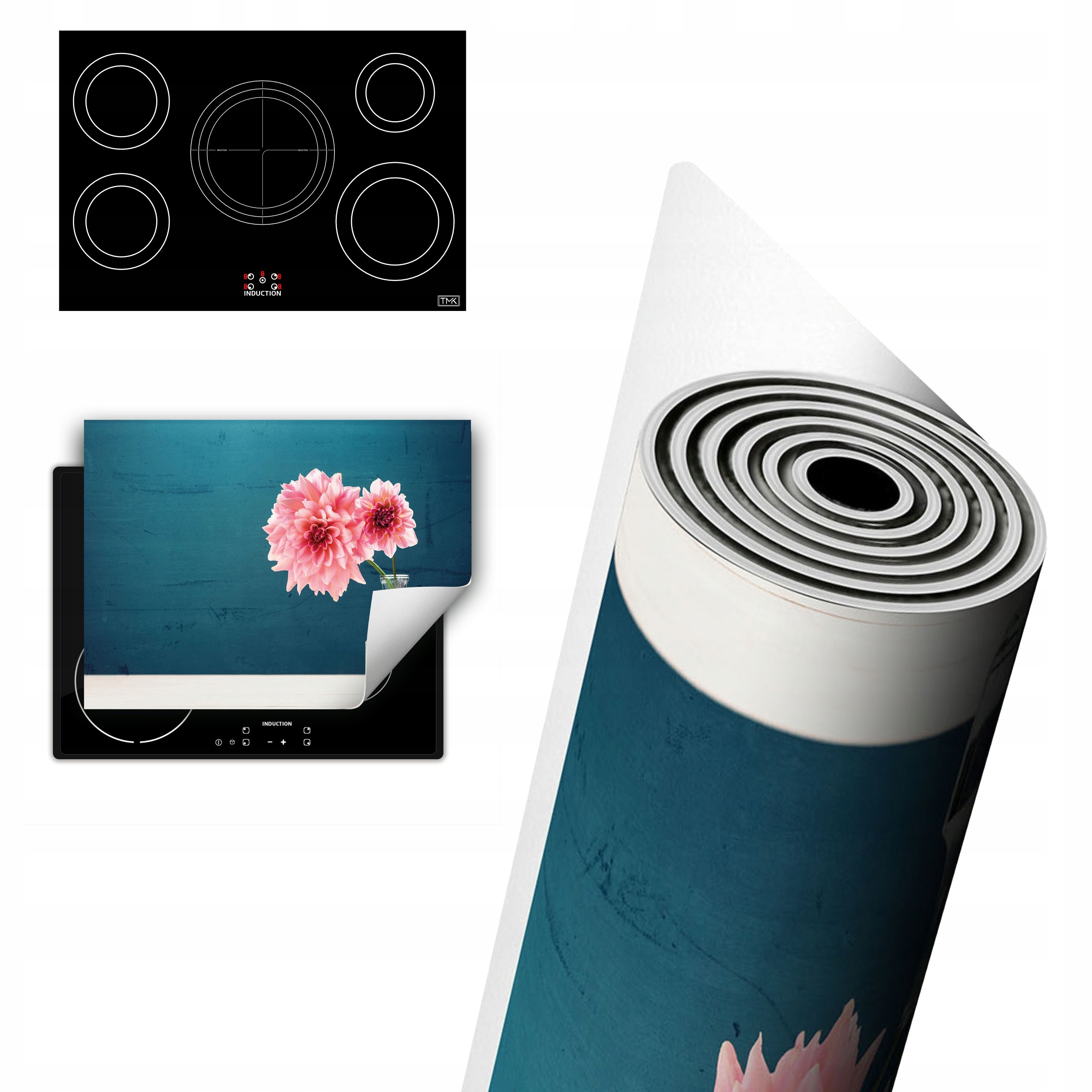 Vinylová Ochranná Deska Na Indukci 80x52 modrá květy