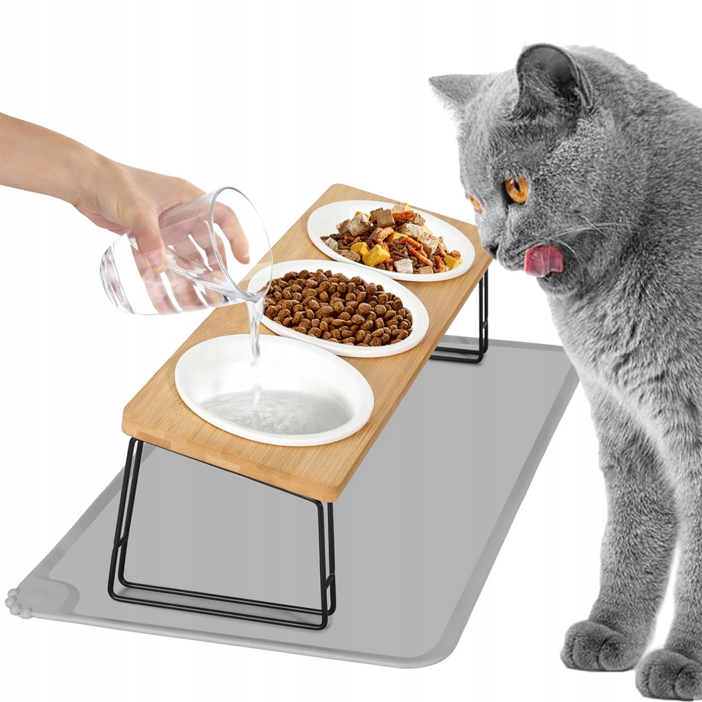 Levně Miska Pro Kočky Na Stojanu 15° Nakloněná Polička Keramika Silikonová Podložka