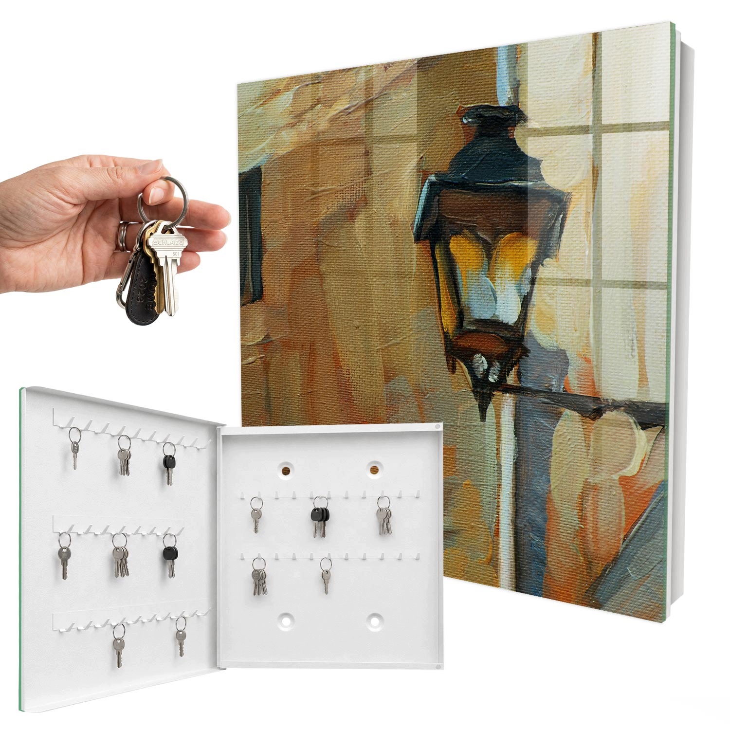 Organizérová skříňka na klíče Retro Lampa Bílá levá 30x30 cm