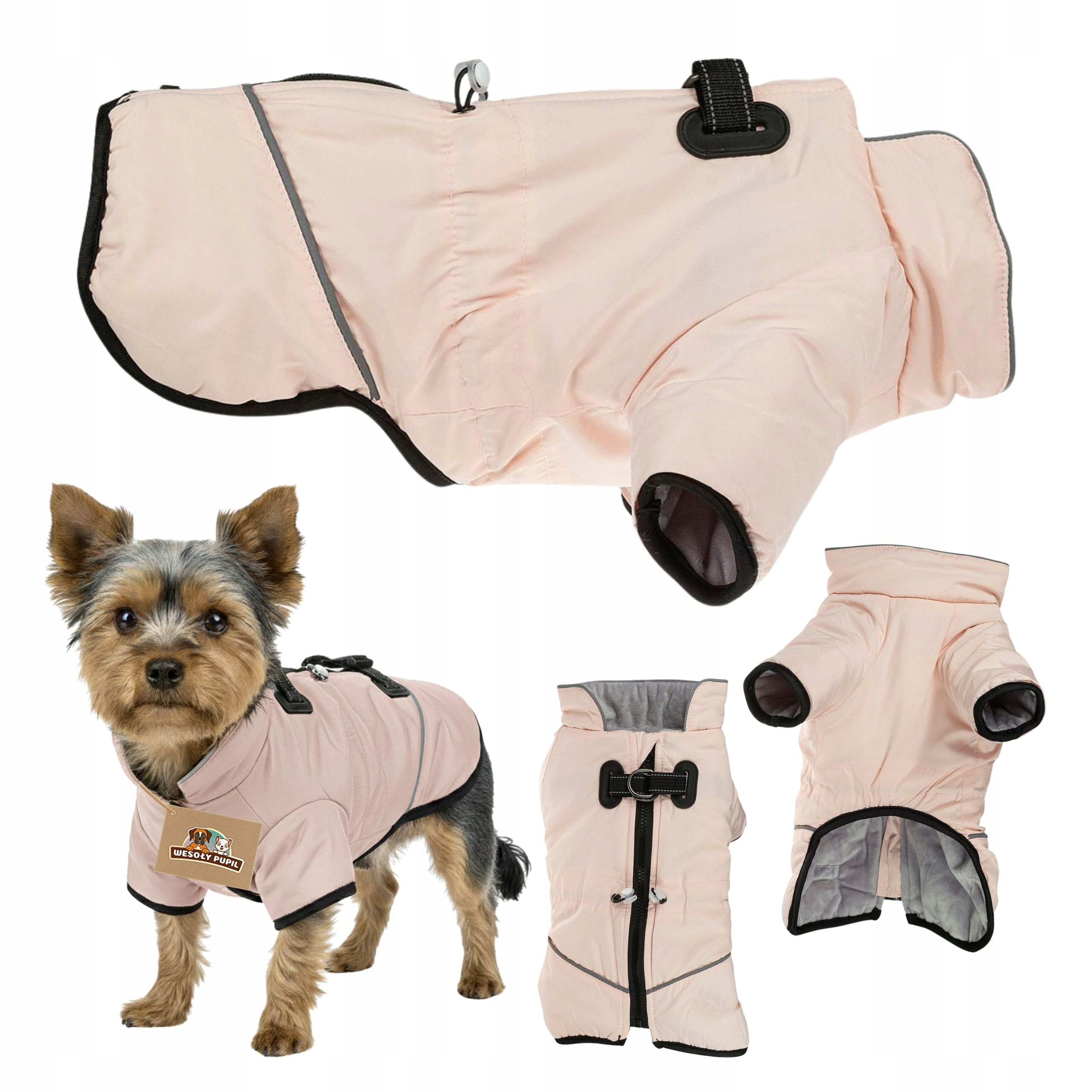 Oblečení pro psa na zimu teplé Bundička s odrazem, držák na vodítko S