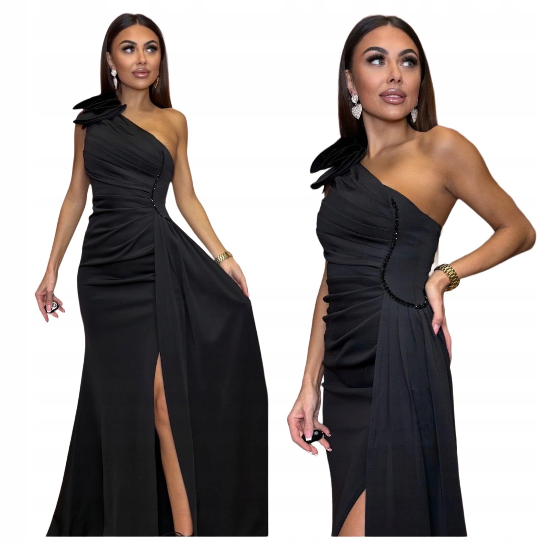 Ivy dlouhé černé šaty s rybkou na jedno rameno pro svatební hostina ples Xs