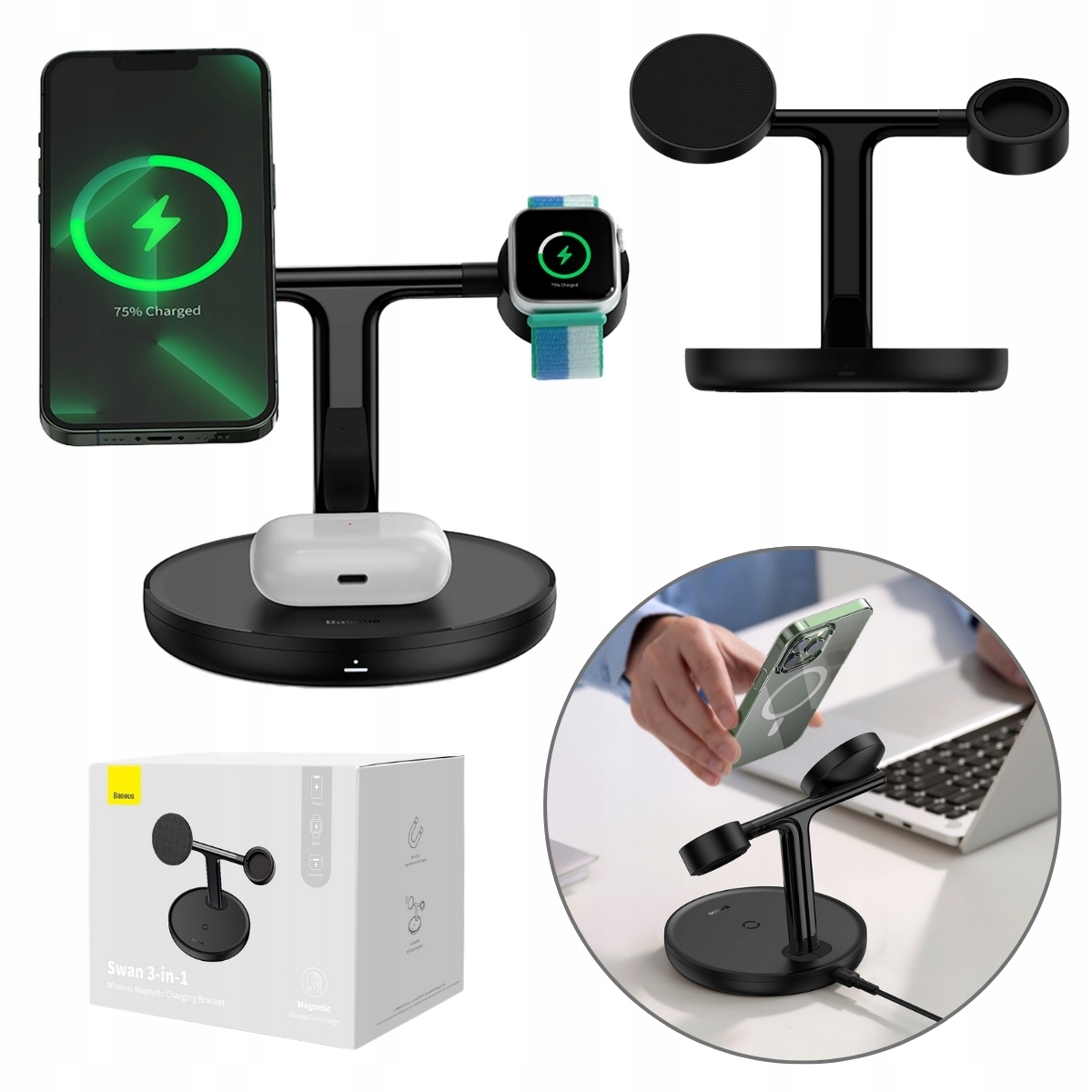 Ładowarka Indukcyjna Stojak 3W1 Baseus Iphone Apple Watch Airpods