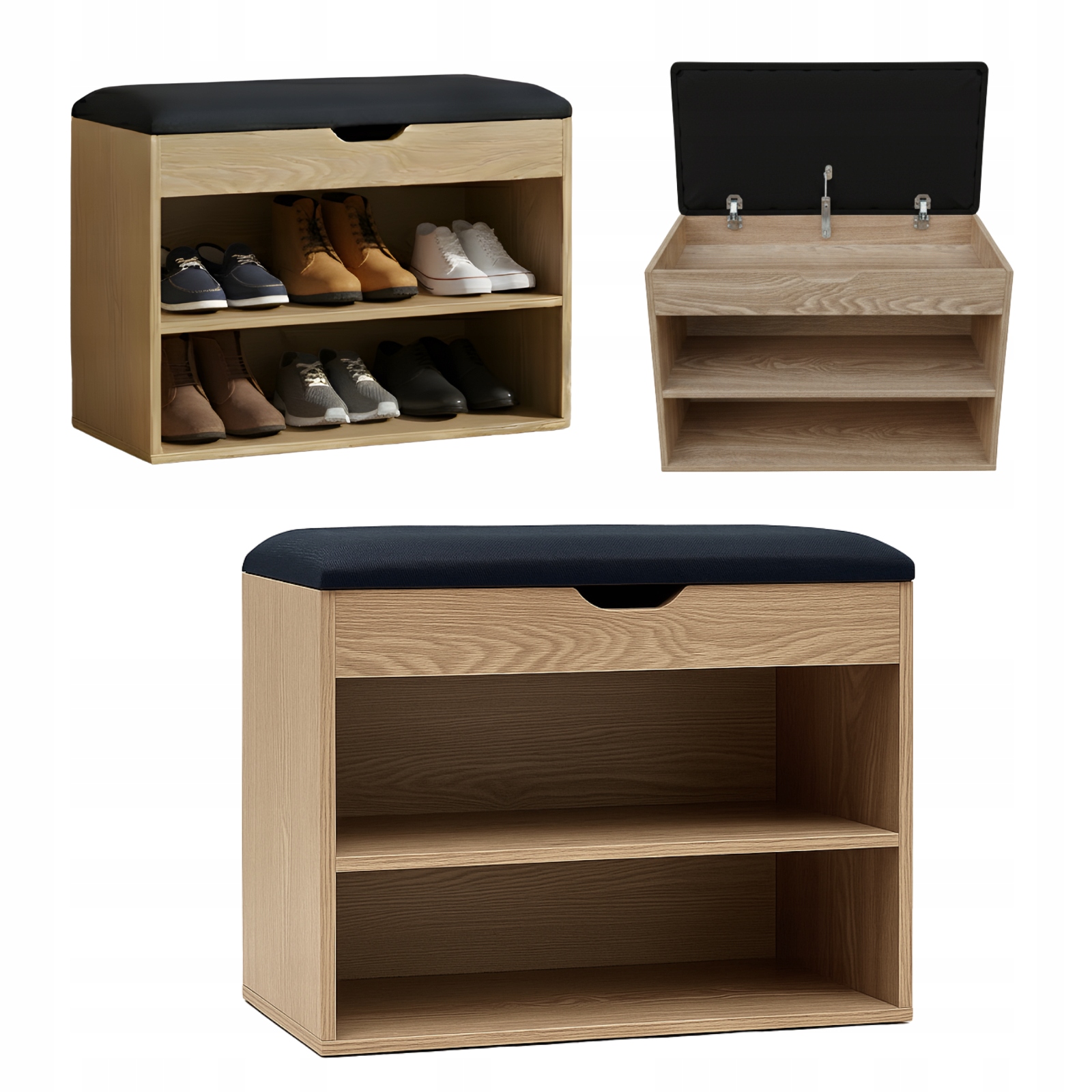 Botník hnědý se sedákem Leva, 60 x 30 x 47 cm