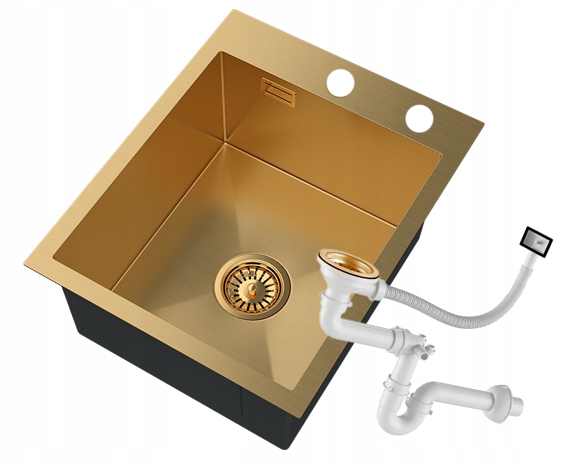 Zlatý Oceľový Jednokomorový Kuchynský Drez S Odkvapom A Sifónom BARI40