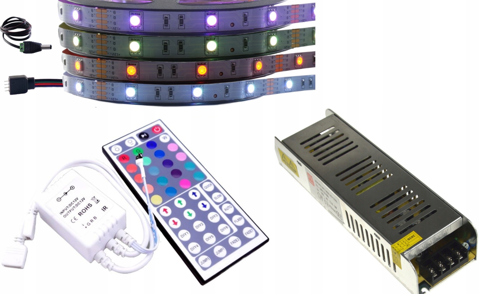 Set Led pásek Smd Rgb 5050 ovladač dálkový ovladač 20 m