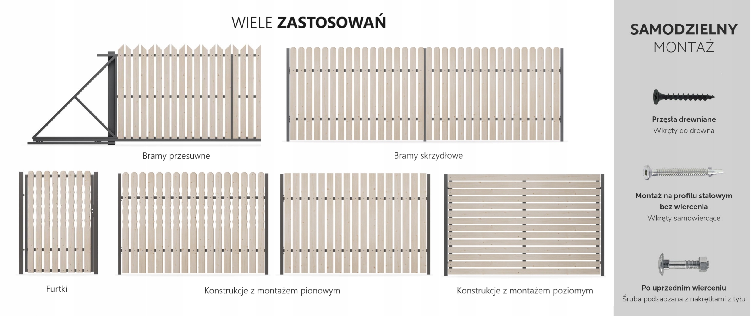 Sztachety drewniane 180CM W2 różne wzory, SUCHE, świerk, płot, na balkon Wysokość 1.8 m