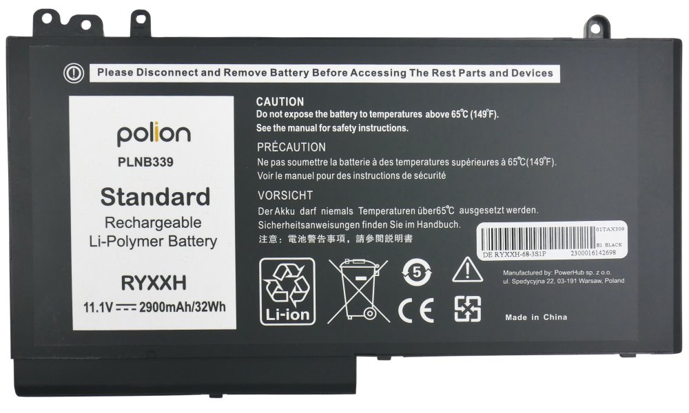 Trx Baterie Polion PLNB339 pro notebooky Dell Ryxxh Latitude E5250 E5450 E5