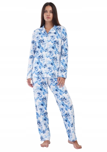 Rozepínací Košilové Pyžamo S Límečkem, Modré Květy XXL
