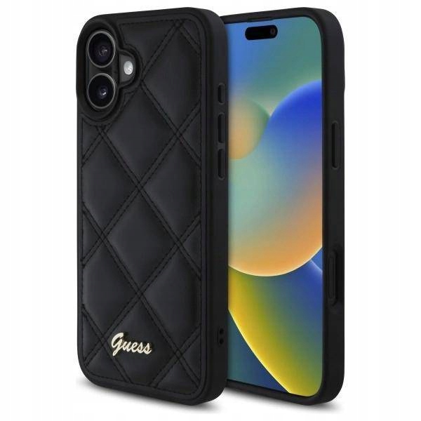 Pouzdro Guess Quilted Metal Logo pro iPhone 16 Plus černé