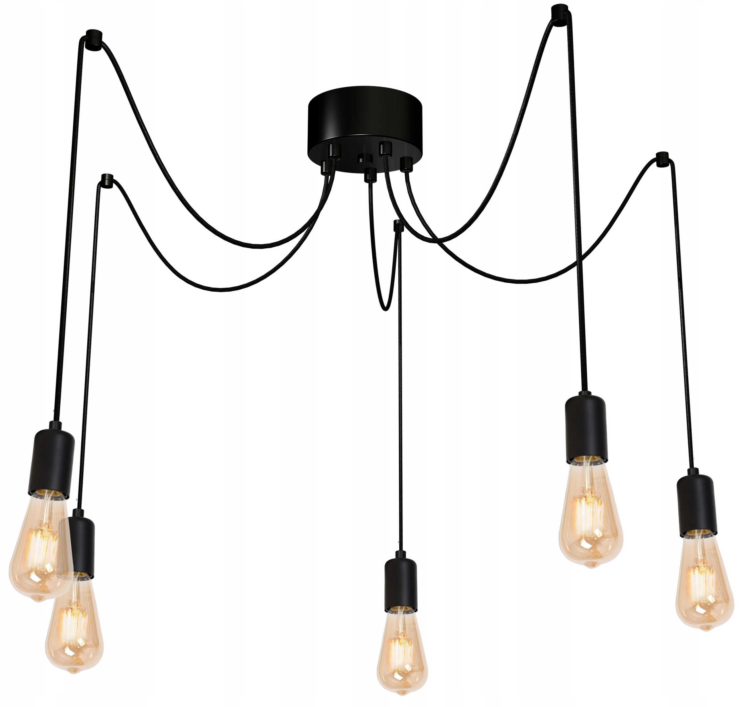 Závesná lampa Spindel čierna 5xE27, moderné osvetlenie do loftu