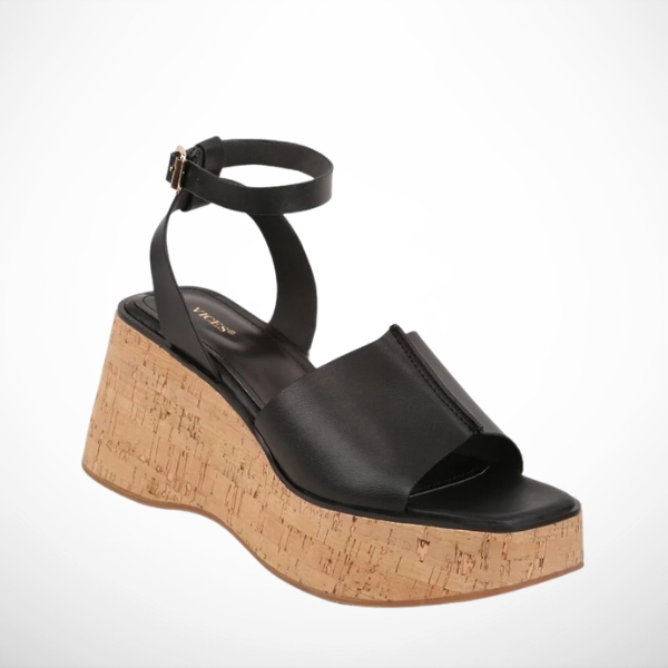Černé sandály s přezkou na ozdobném dřevěném podpatku 2754B vel. 41