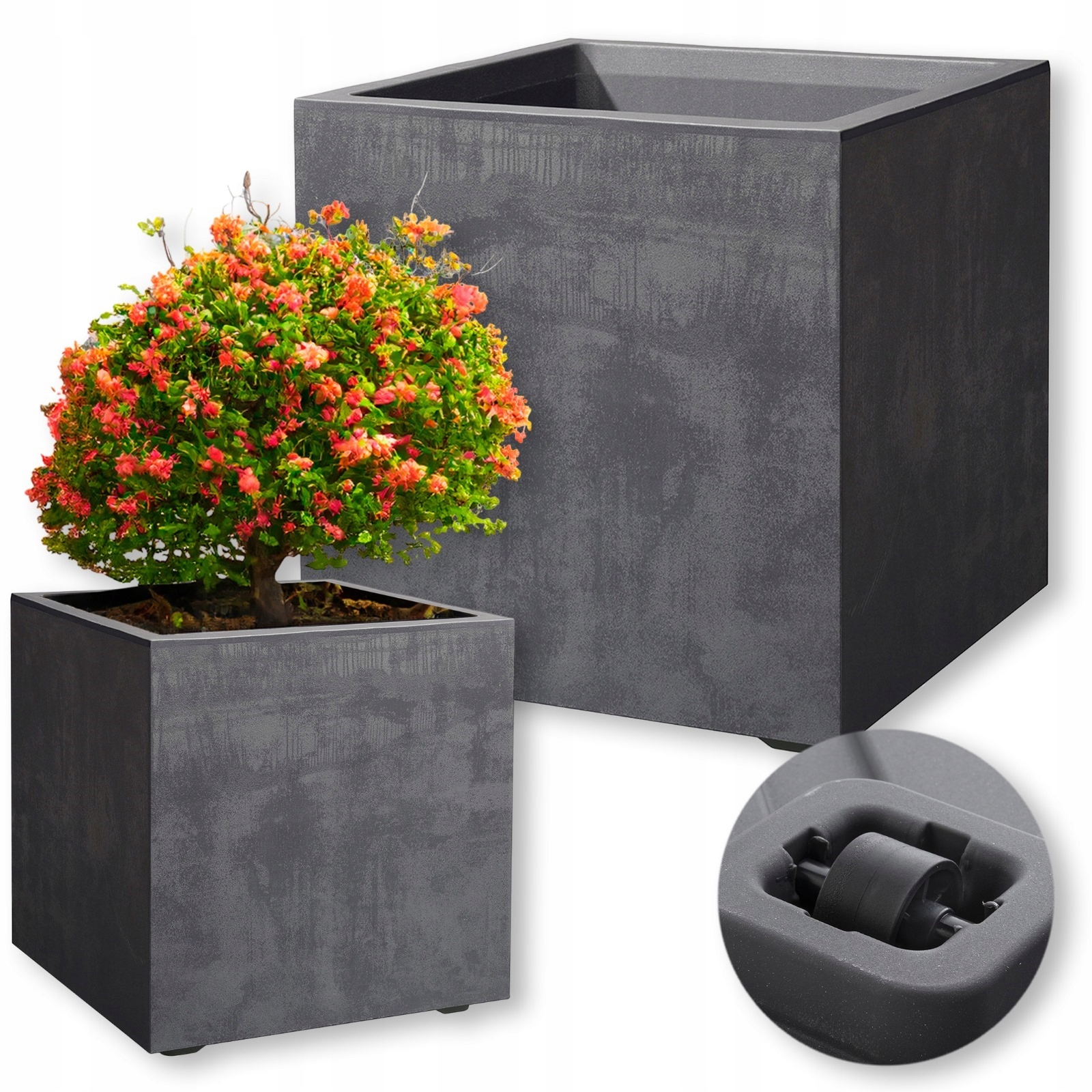 Donica Deroma Millennium Na Kółkach Duża Doniczka Kwadrat Antracyt 49cm