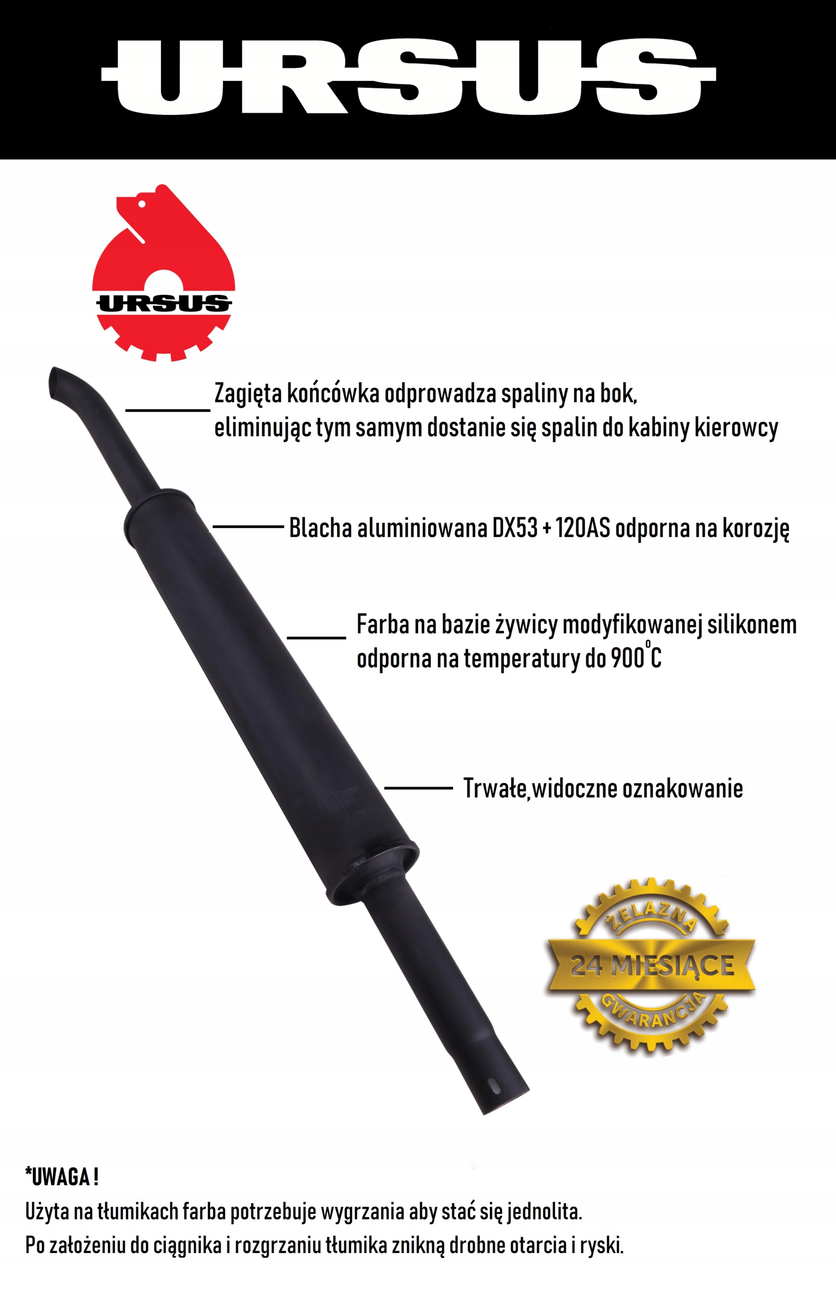 Tłumik okrągły 1128mm 4.8kg MF3 MF 235 255 C 360 3P ORYGINAŁ Producent części Ursus