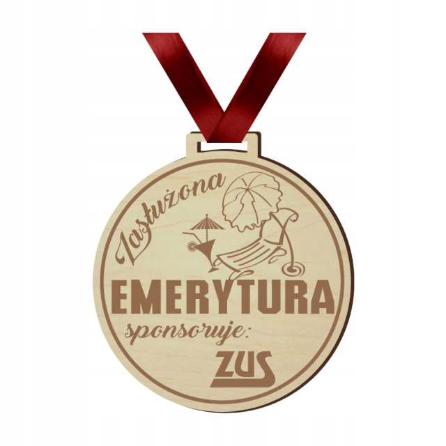 

Medal drewniany Zasłużona Emerytura tasiemka Bordo