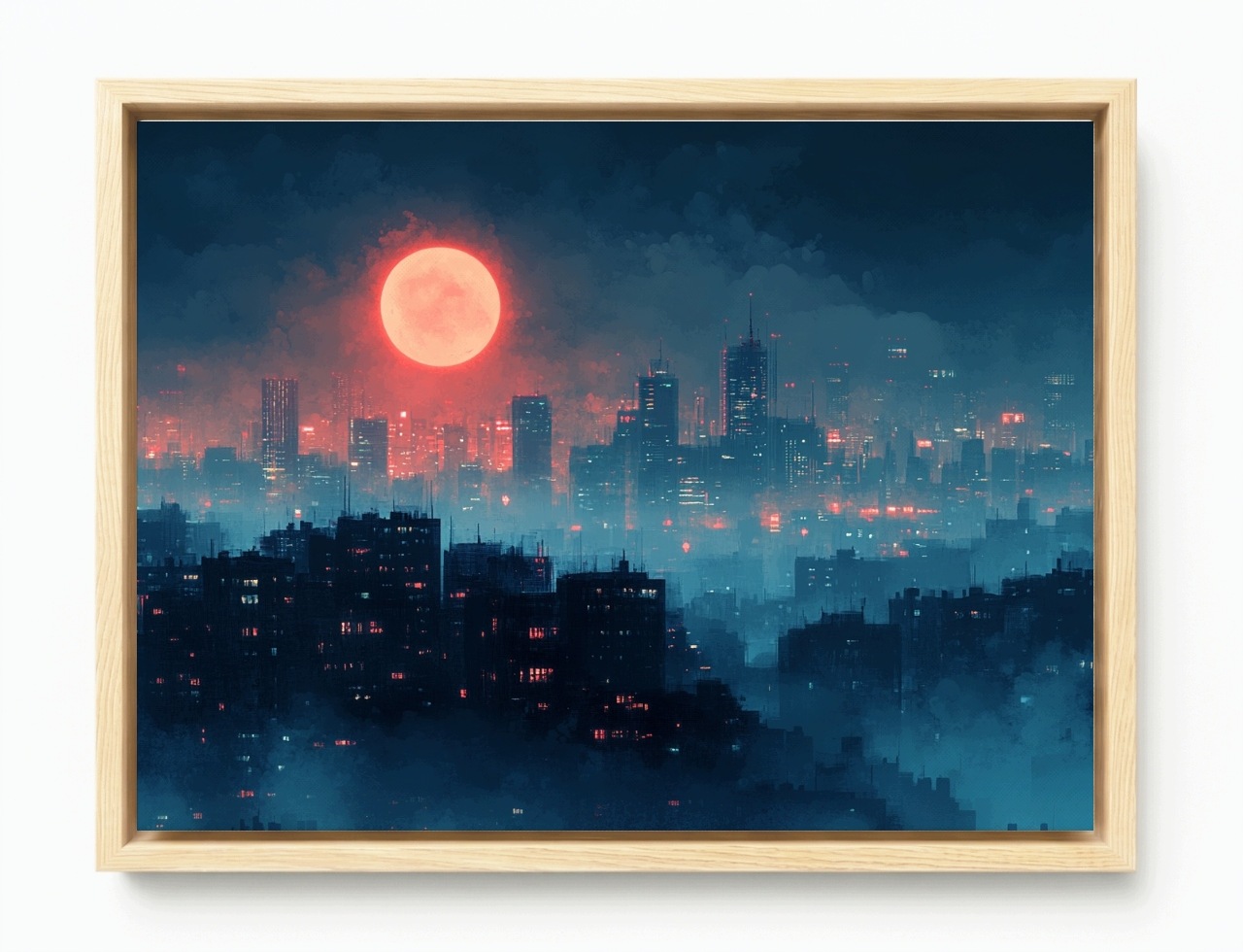 Obraz Rám American Box Mesto Mrakodrapy Bloky Noc Červený Mesiac 80x60