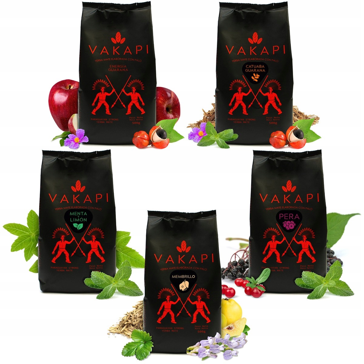 Levně Sada Yerba Mate Vakapi 5 x 500g různé ovocné příchutě, zásoba 2,5 kg