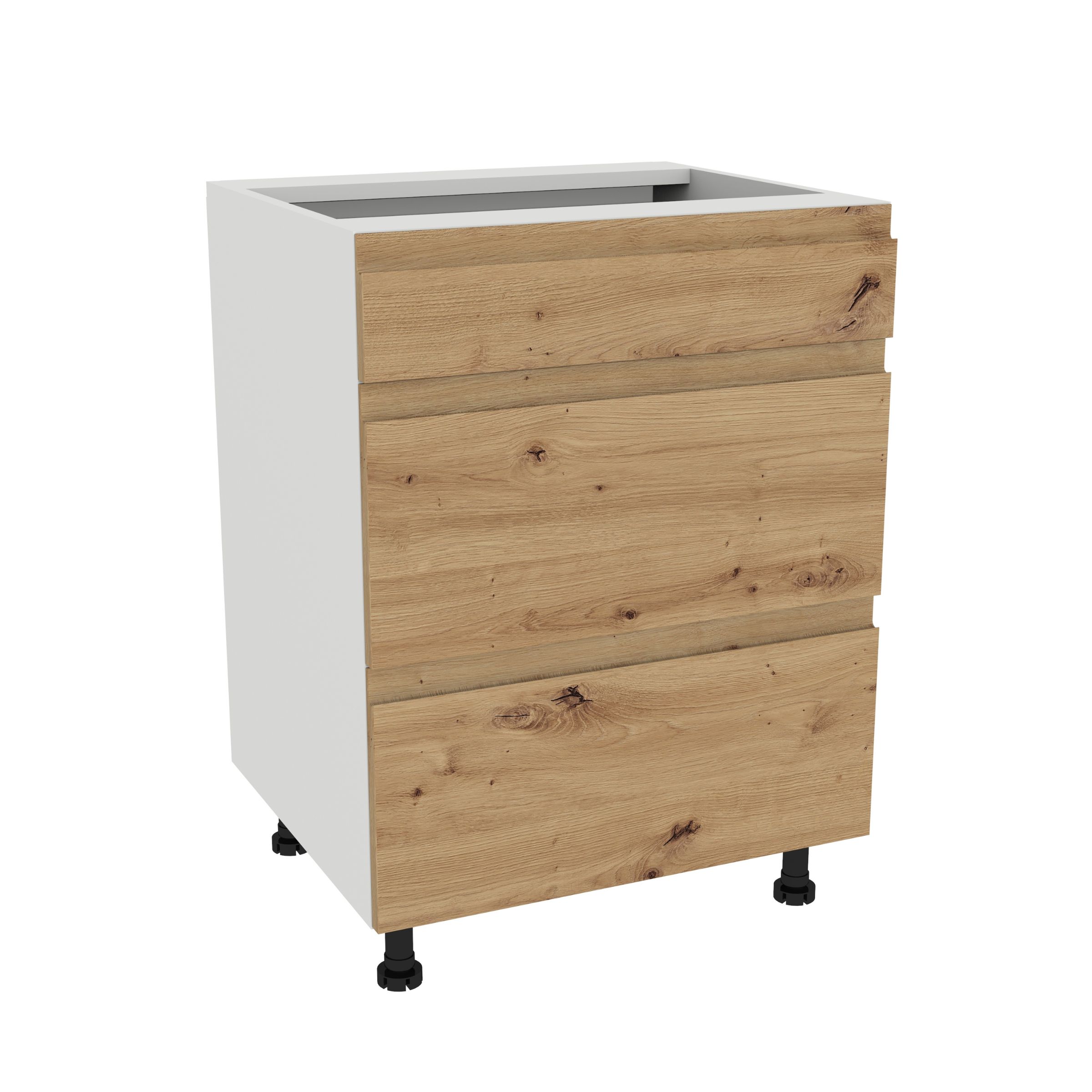 Zásuvková skříň Slim 60 Frezo Bílá přední strana Bezúchytkový dub Artisan