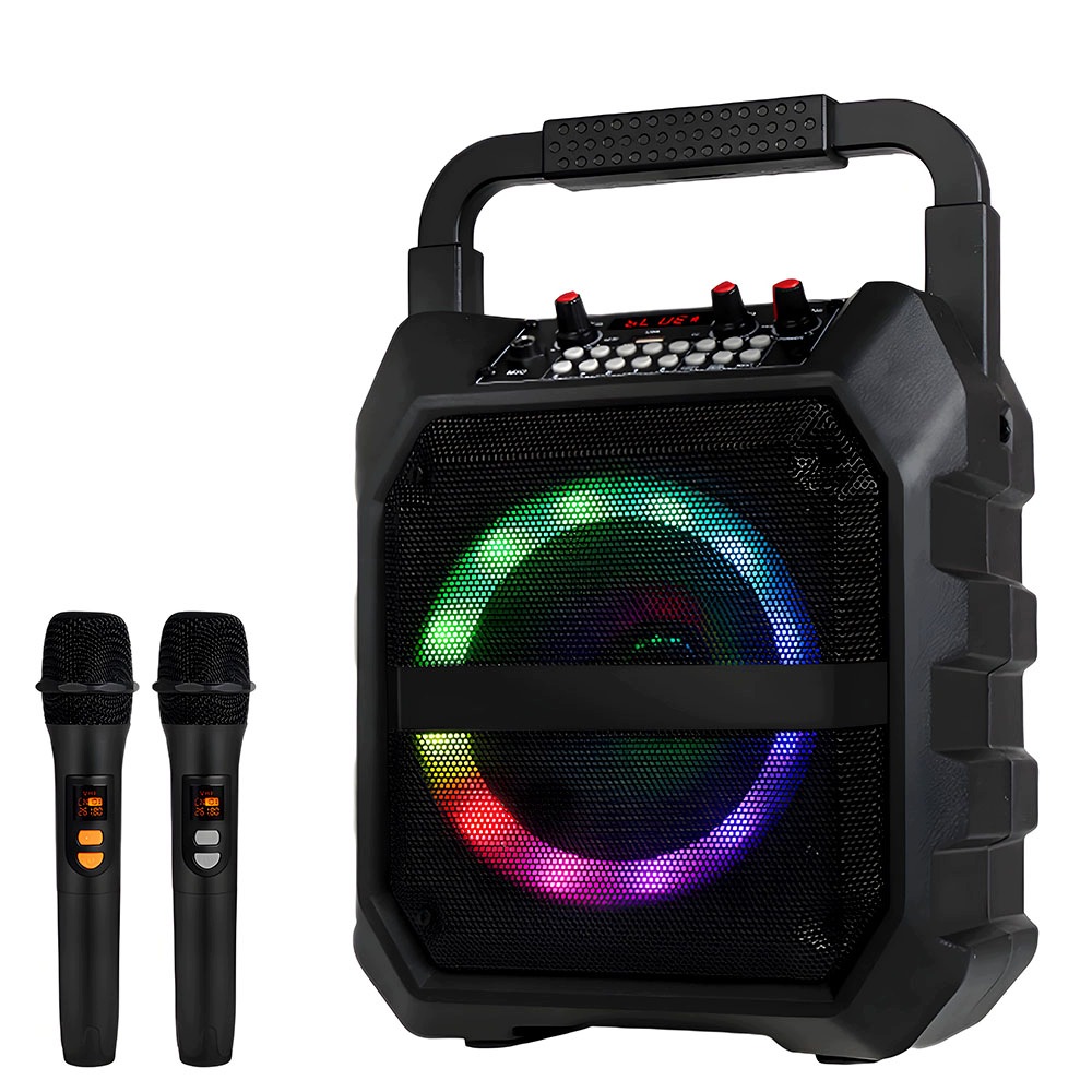 Výkonný Bluetooth Karaoke Reproduktor, Přenosná Sada 2 Bezdrátových Mikrofonů