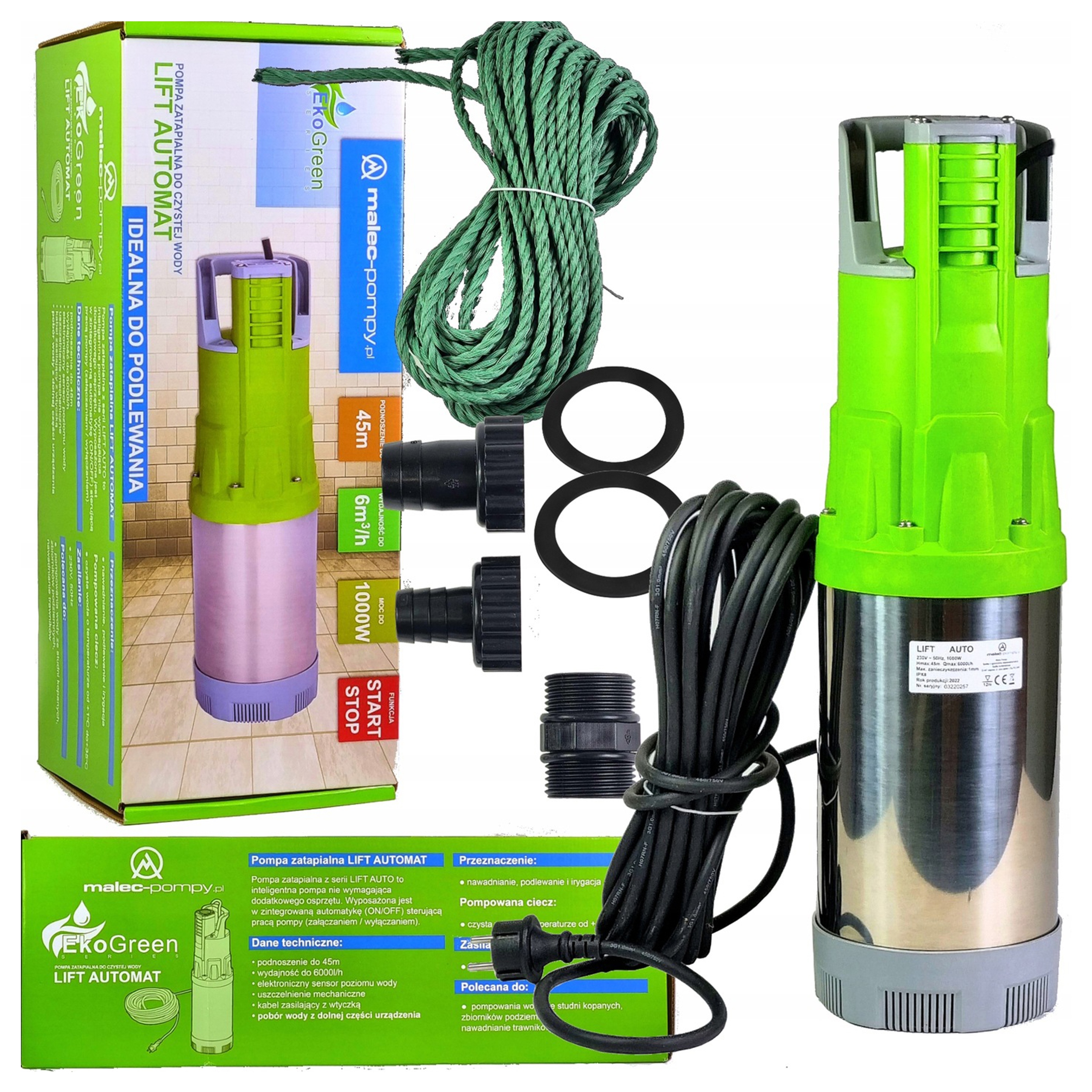 Pompa Zatapialna Wody Lift 35 6000l/h Automatyczna Pompa Do Deszczówki 100L