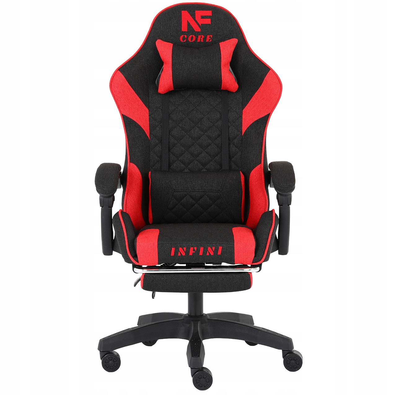 Herná stolička Infini Core Black/Red s podnožkou, tkanina, regulácia