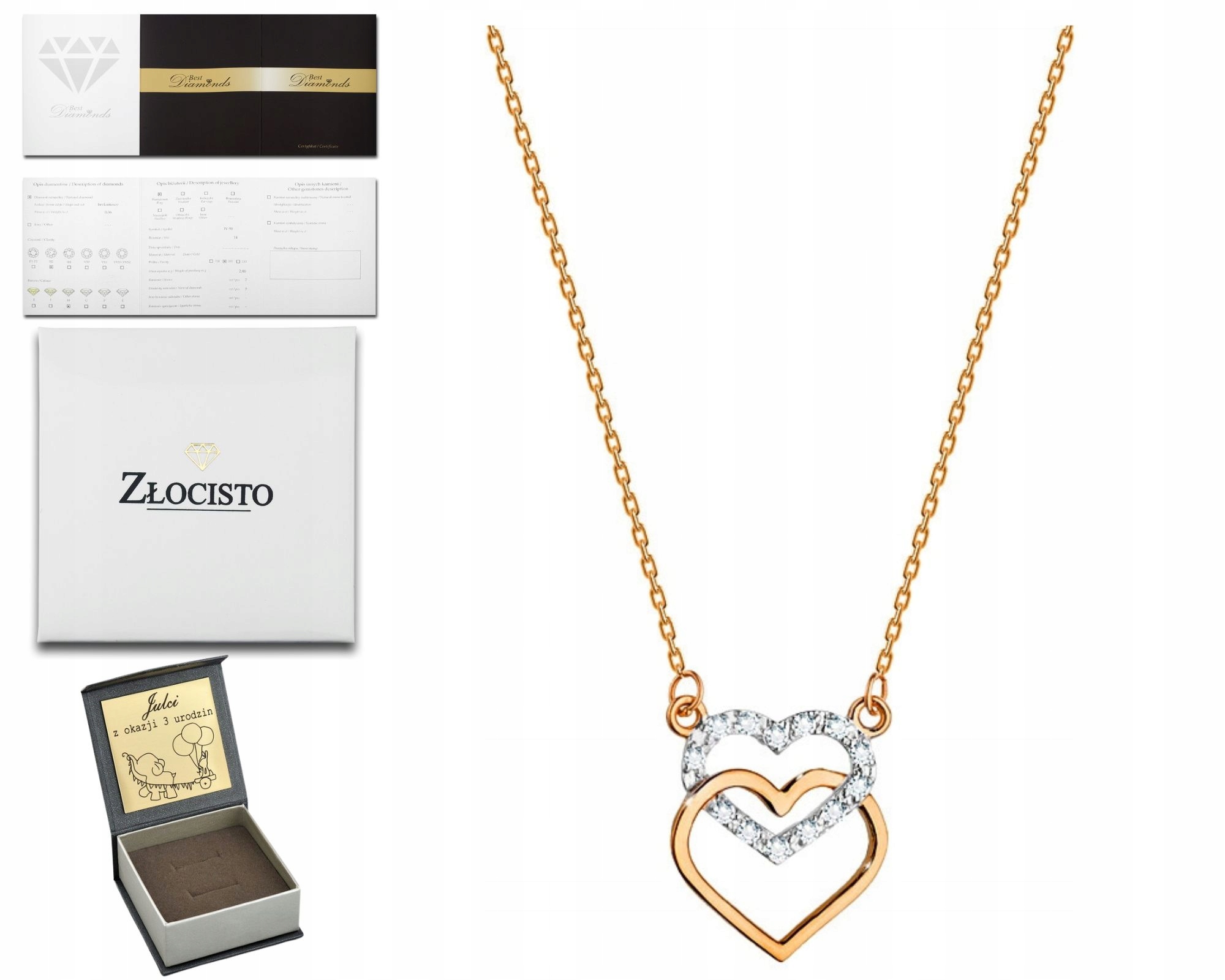 Náhrdelník Z Růžového Zlata Srdce S Diamanty 585