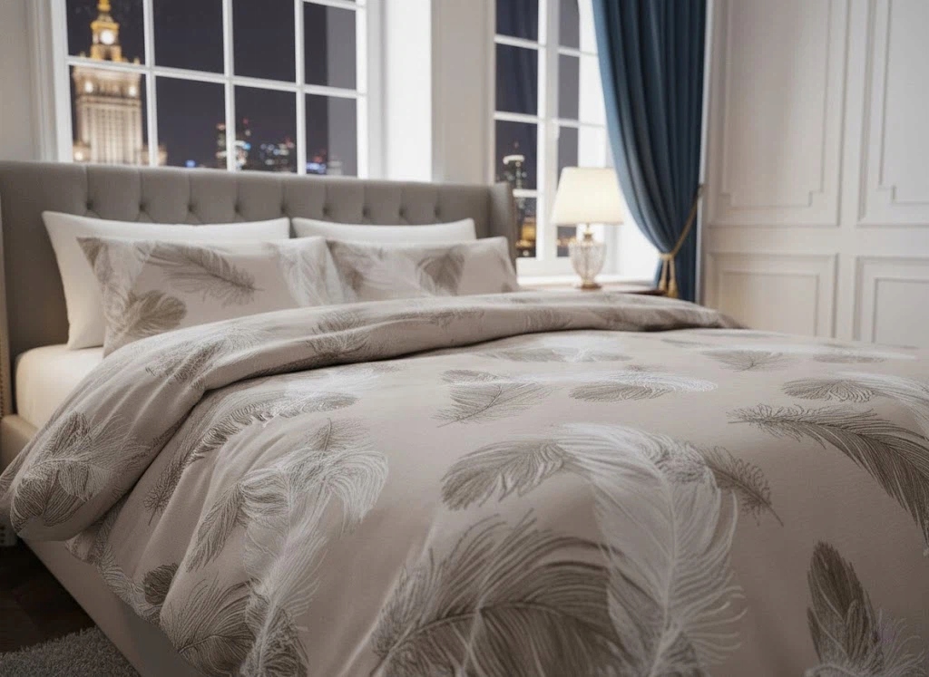 Beżowy zestaw pościeli bawełnianej z piór 160x200 na łóżko podwójne 3 szt