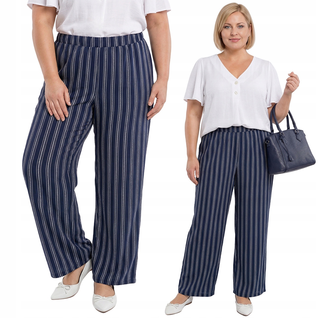 Široké modré kalhoty s bílými liniemi plus size velikost 58