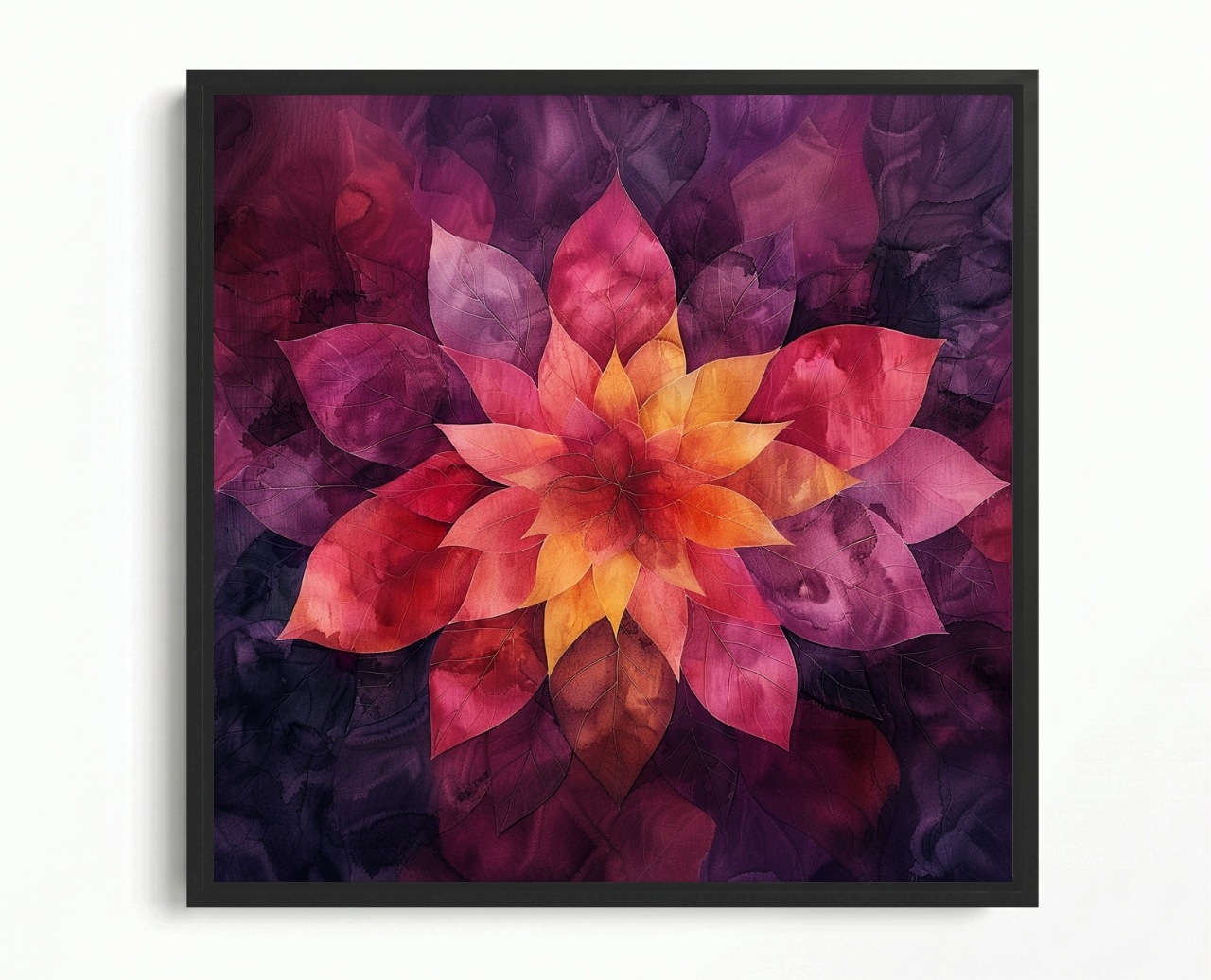 Obraz Rám Americká Krabička Květina Mandala Abstrakce Fialová Červená 50x50