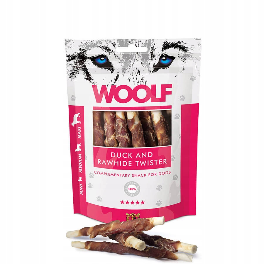 Woolf Pochúťka Duck and Rawhide Twister 100g