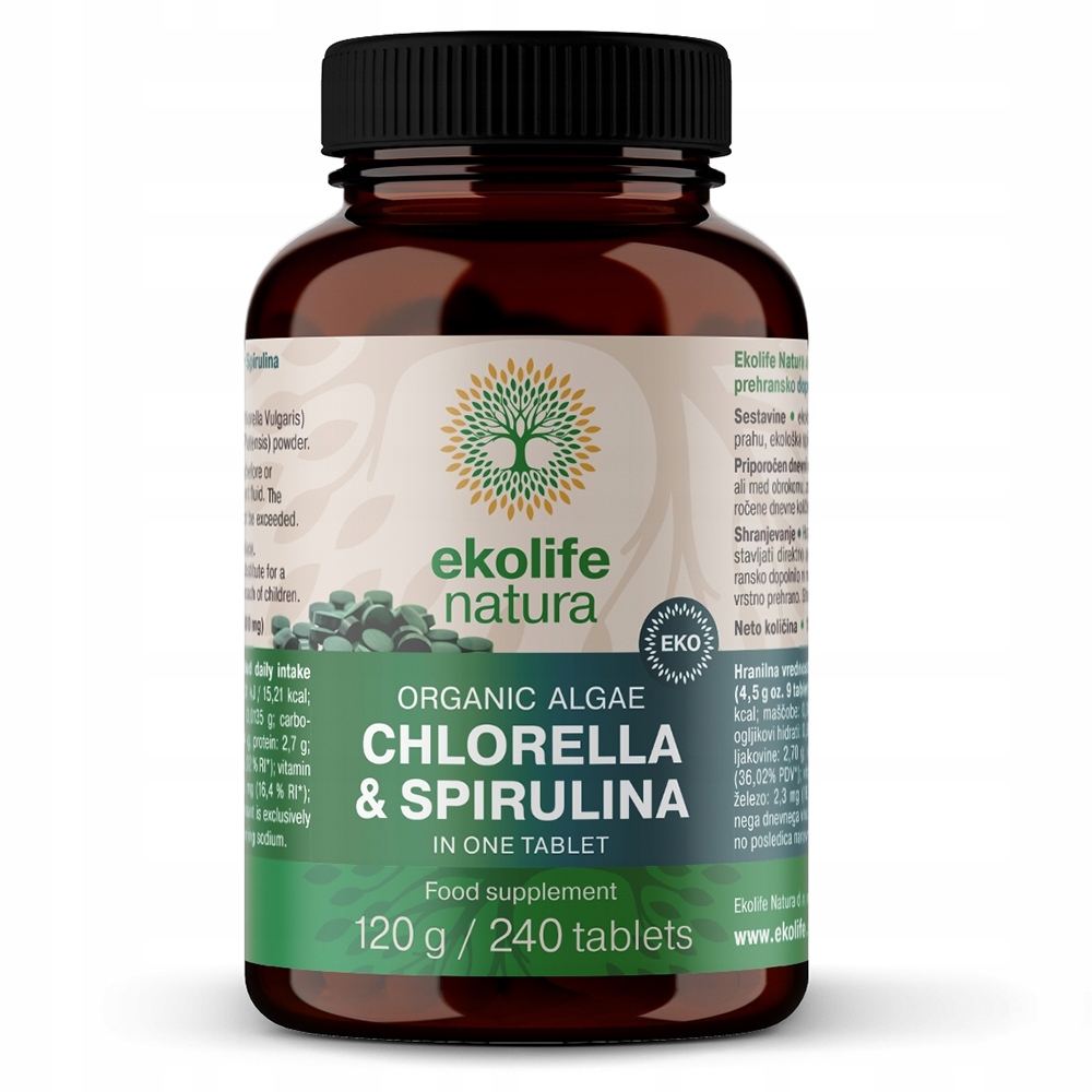 Spirulina Chlorella Ekologiczna Certyfikowana 240 tabx500mg Bio 100% Czysta