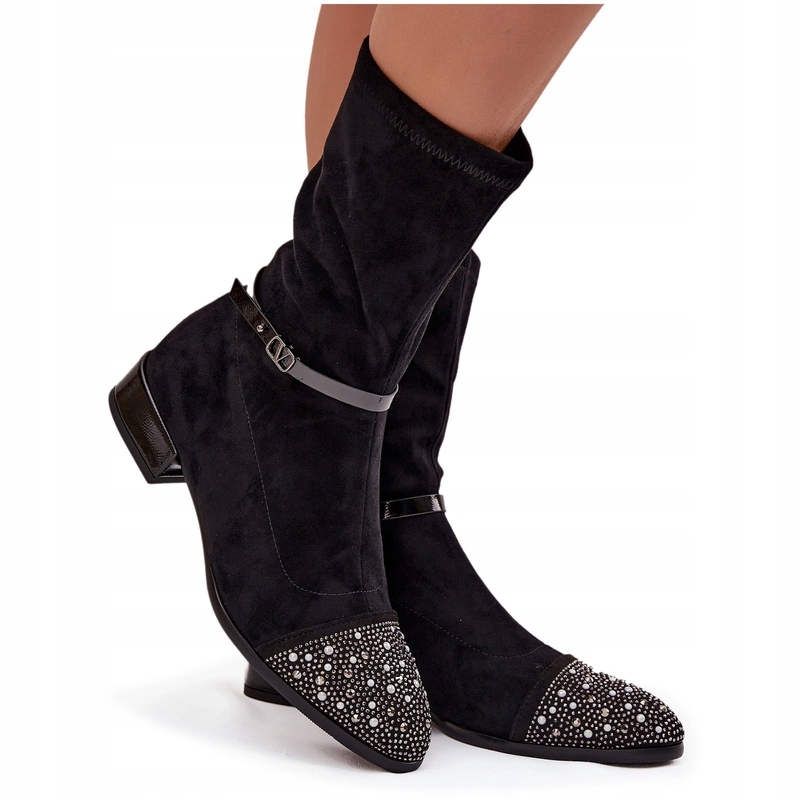 Dámské Kotníkové Boty s nízkým Pásek ozdobným páskem D&a MR52-165, černé, 38