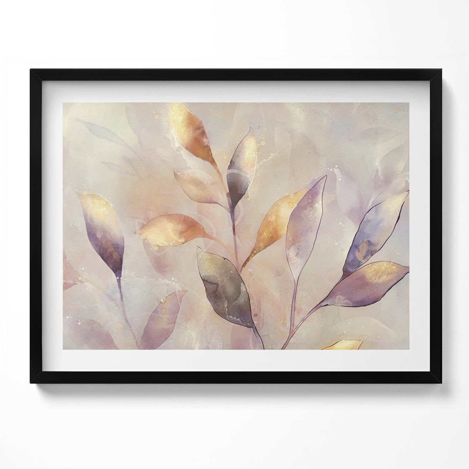 Nástěnný dekorativní obraz v rámu s grafikou Malované boho listy 80x60 cm