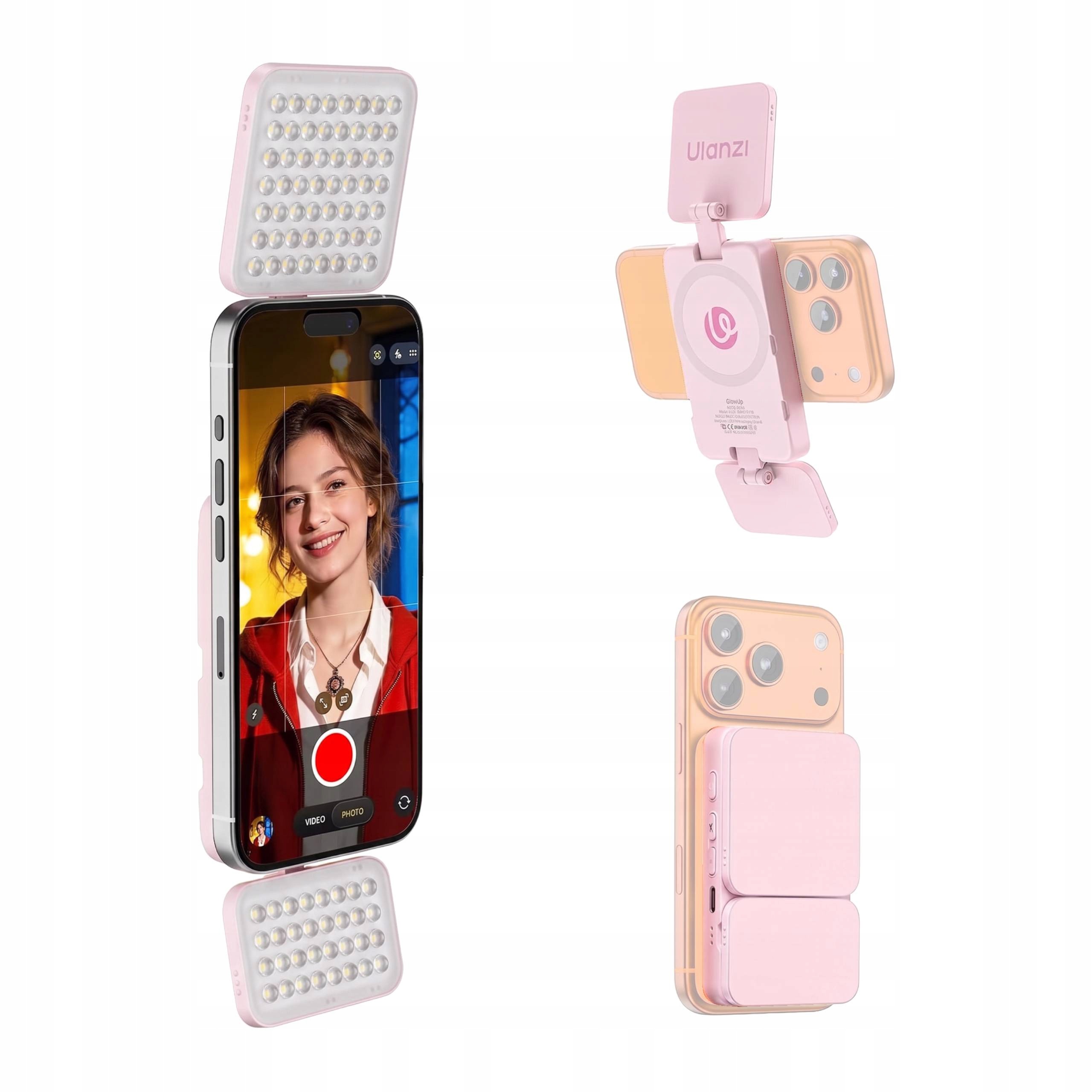 Lampa Led Do Selfie Telefonu Glowup Magsafe Iphone CRI97 Różowa Ulanzi GL01