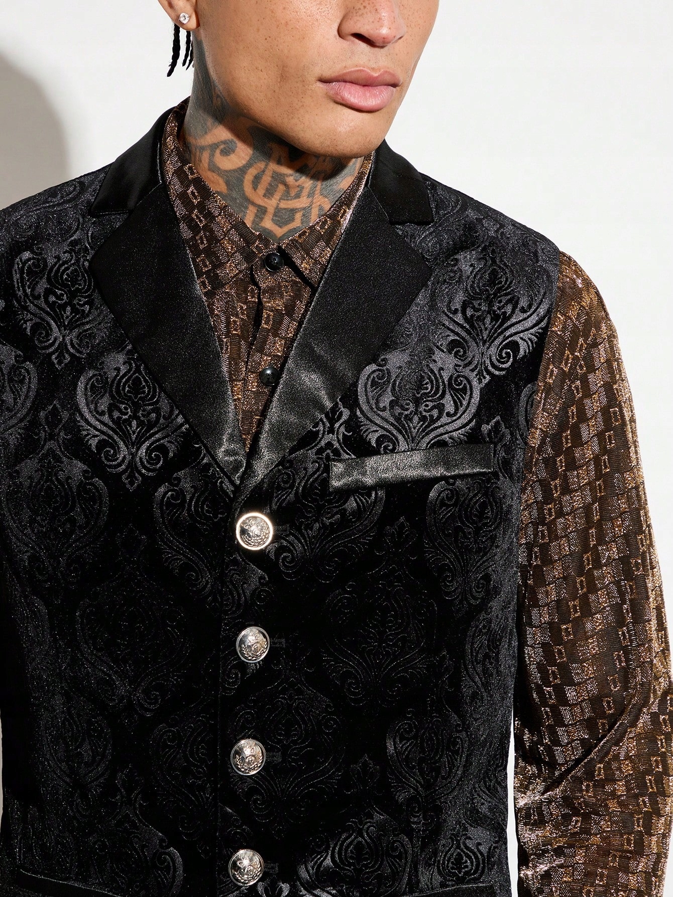 Pánská Elegantní Sametová Žakárová Vesta Černá Shein M