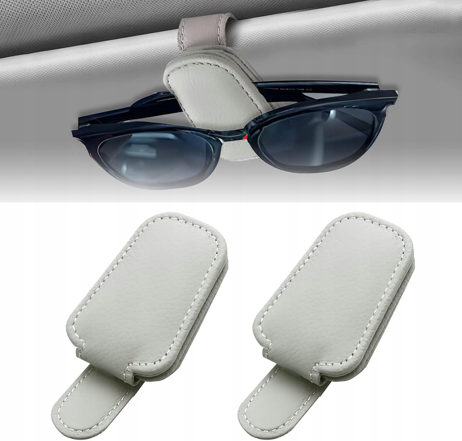2X Samochodowy Uchwyt Na Okulary Przeciwsłoneczne Klips Do Okularów Skóra
