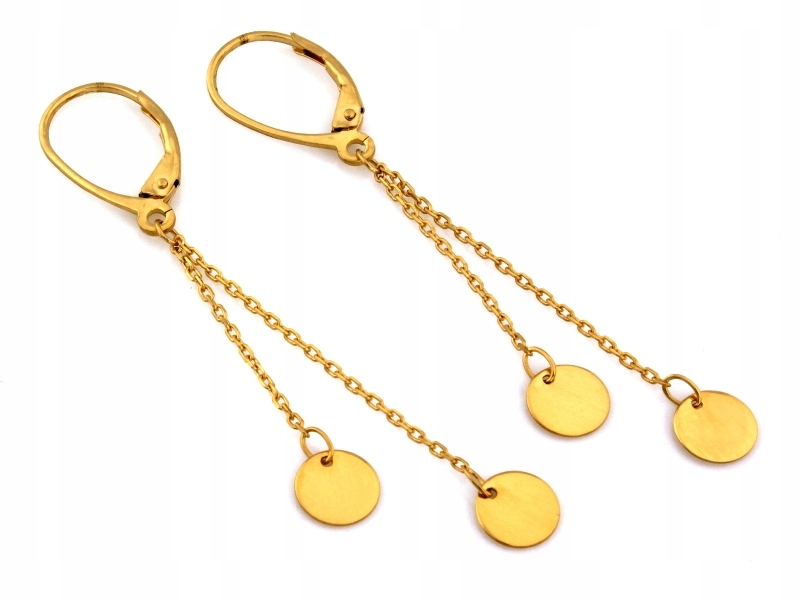 Zlaté náušnice závěsné 585 dvojitý řetízek kola anglické zapínání 14kt