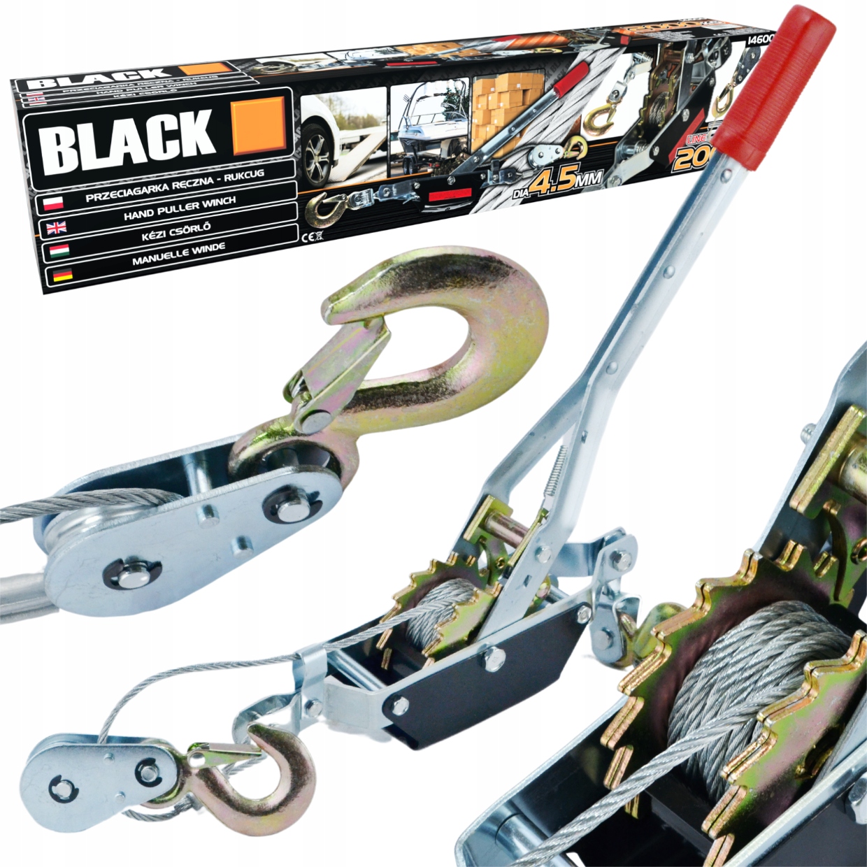 WYCIĄGARKA WCIĄGARKA PRZECIĄGARKA LINOWA 2T 2000KG BLACK