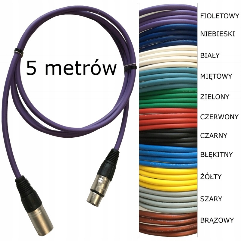 Przewód mikrofonowy fioletowy 5 m Xlr ręcznie lutowany złącza Proel