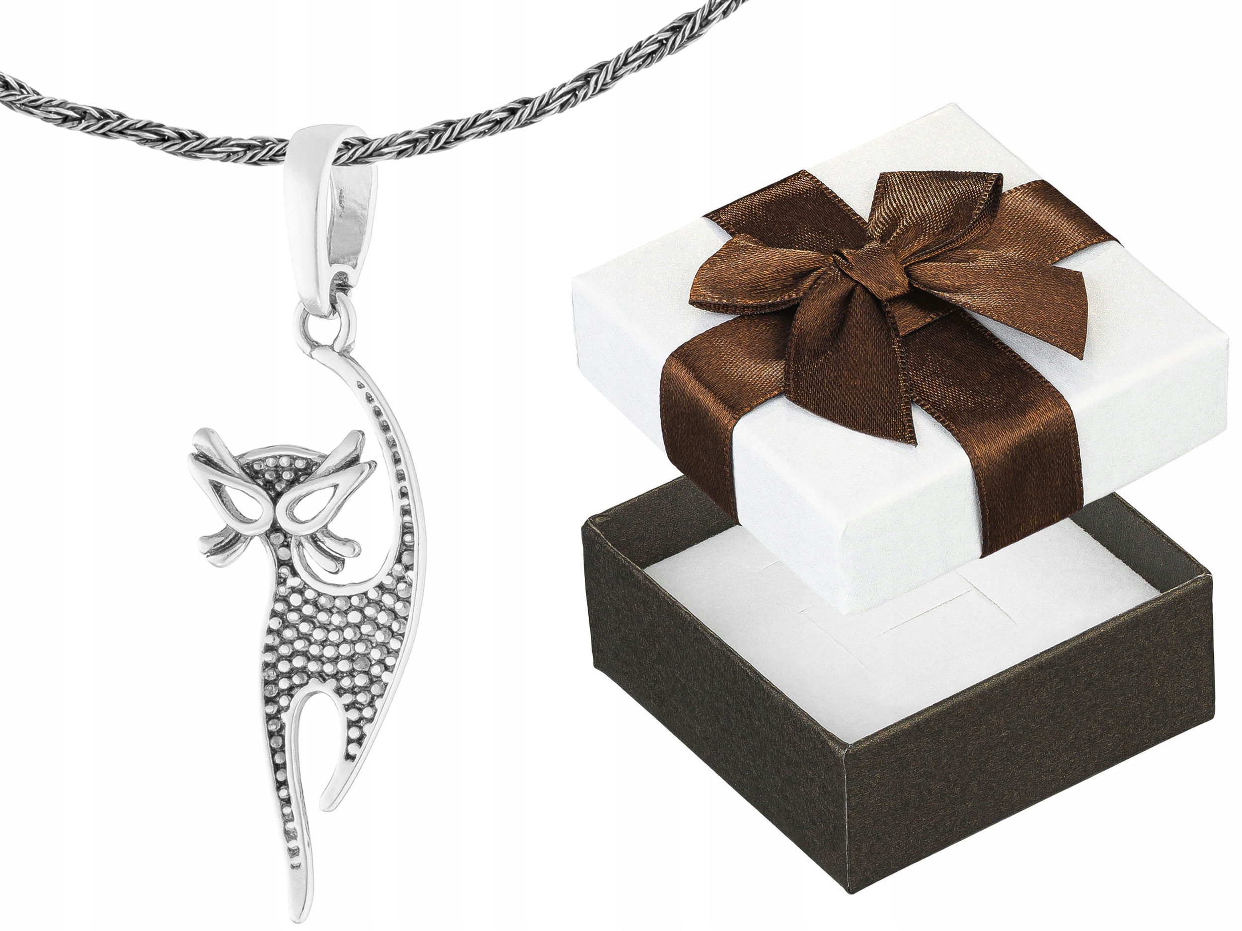 Krátký Stříbrný Dámský Náhrdelník s Kočkou Oxidovaný Koťátko Kotě Choker 38 cm