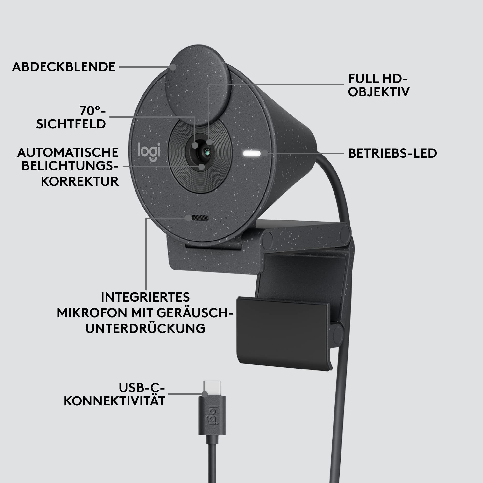 LOGITECH Brio 300 Kamera Full HD Mikrofon USB-C Zoom Teams Meet Graphit — miniatura 7