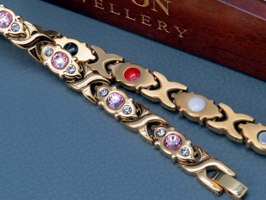 ZŁOTA ZDROWOTNA BRANSOLETKA DAMSKA MAGNETYCZNA MOCNA Z CYRKONIAMI ORYGINAŁ Splot Inny splot