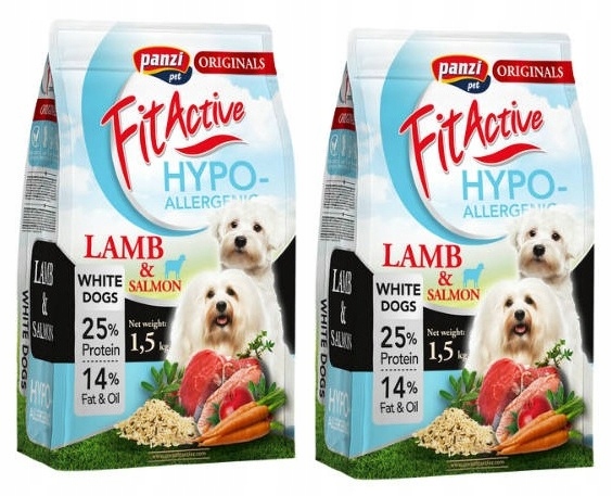 Fit Active White Dogs Hypoallergenic Lamb & Fish psi bílých plemen 2 x 1,5 kg