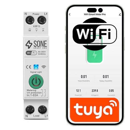 Przekaźnik Wifi 63A Tuya Smart Z Pomiarem Din Zdalne Sterowanie Bezpiecznik