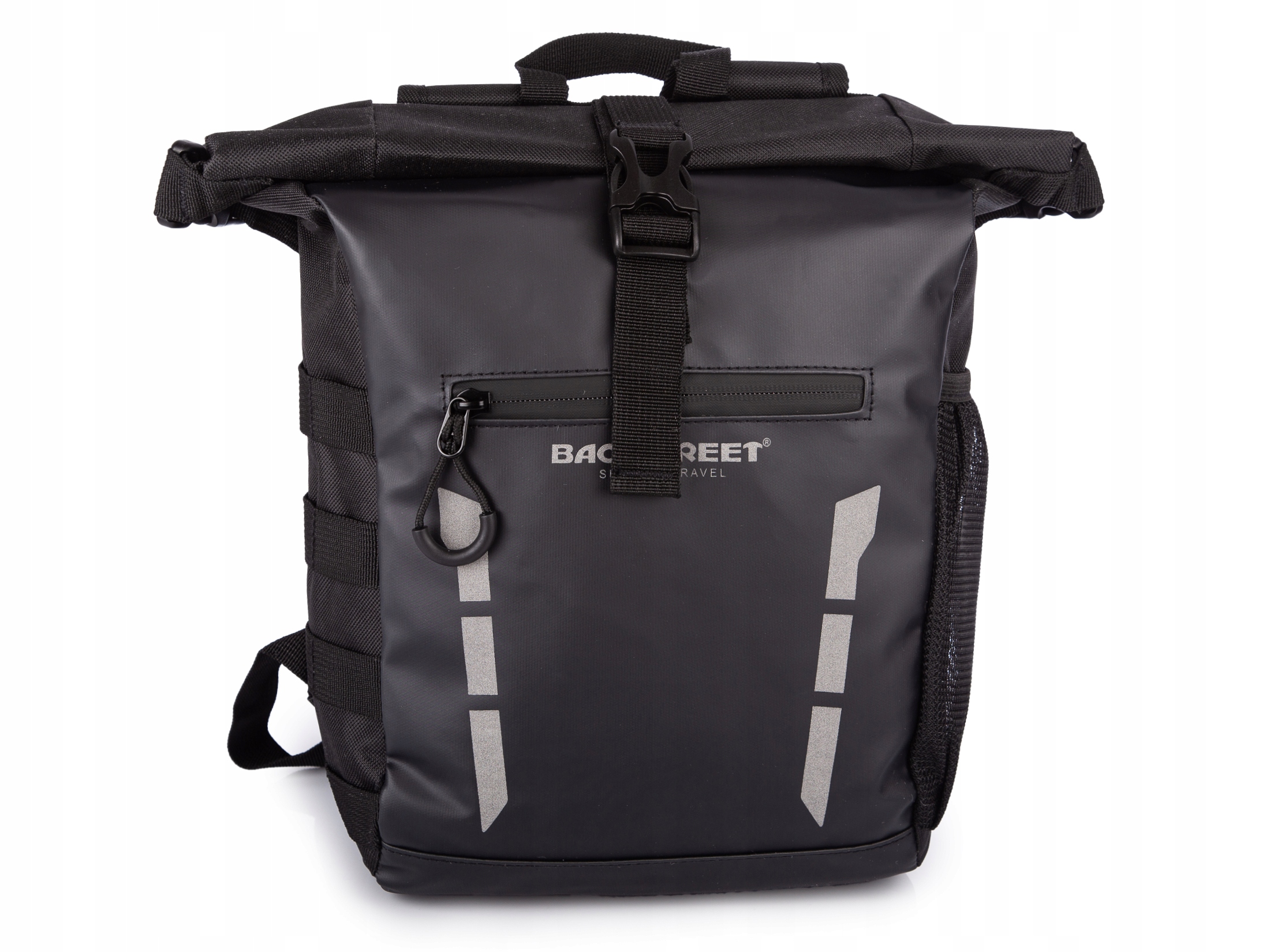 Mały wodoodporny plecak trekkingowy sportowy z zwijanym kołnierzem czarny