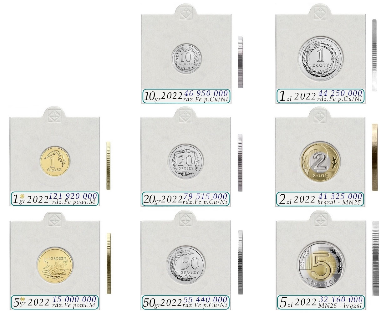 Zestaw 8 holderów na monety obiegowe 2022 + opisy Liczba sztuk w ofercie 8